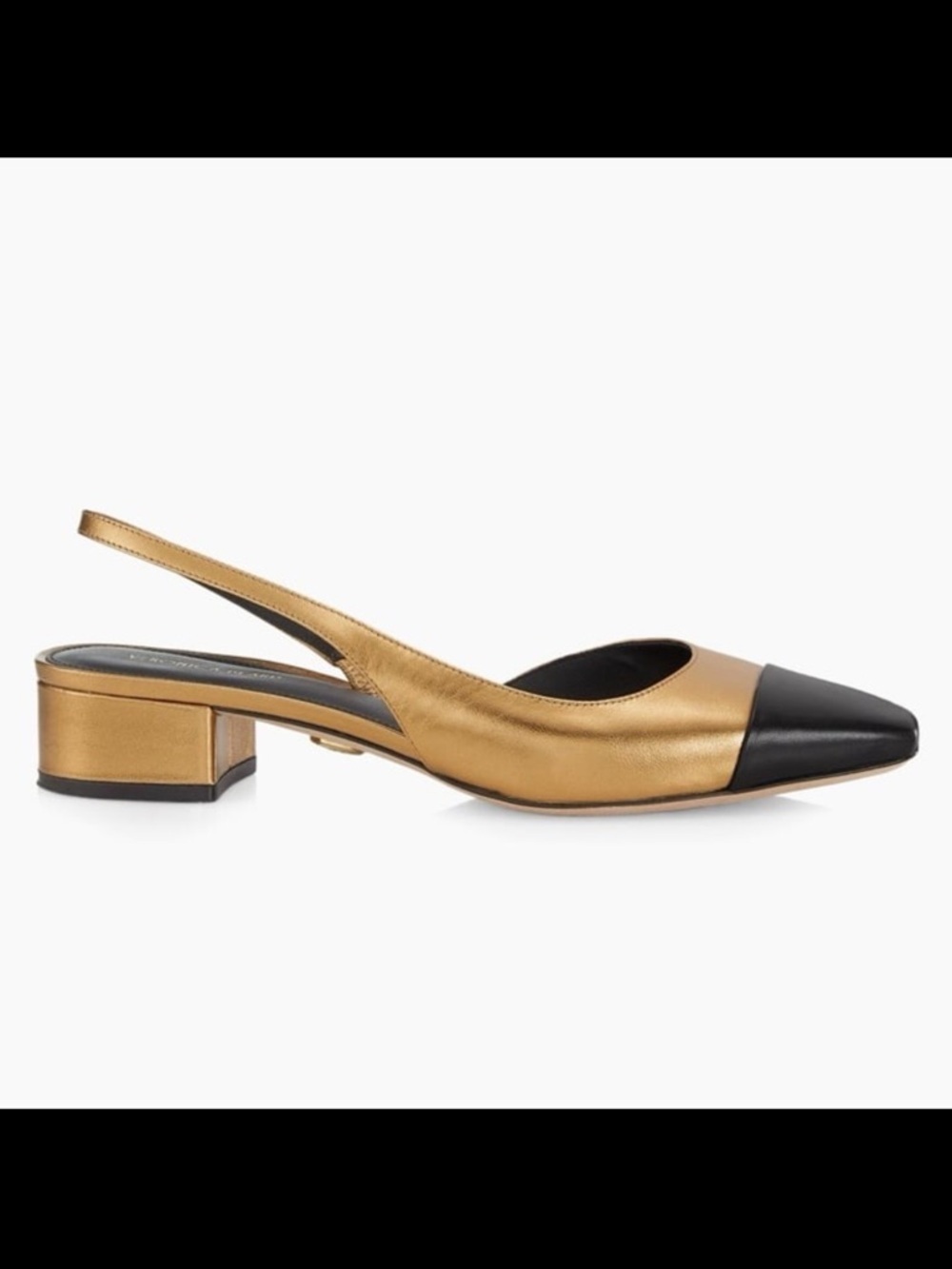 Metallic Bronze Slingback Block Heel Pumps with Black Cap Toe - Picture 5 of 9